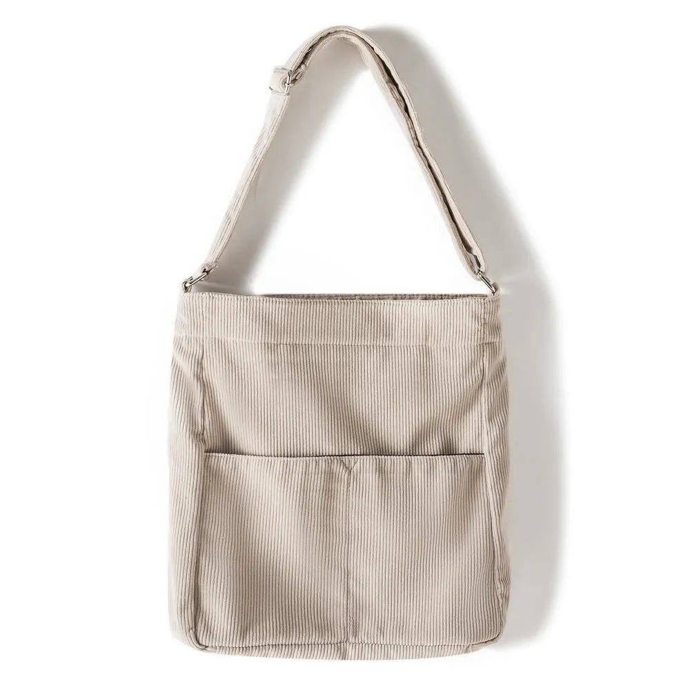 Corduroy Tote Bag with Pocket