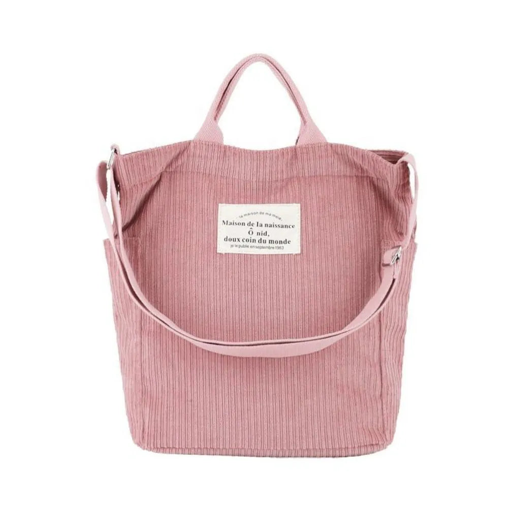 Custom Corduroy Tote Bag with Handle and Shoulder Strap
