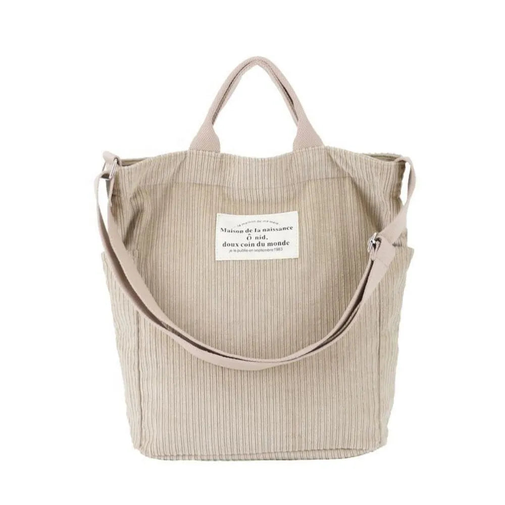 Custom Corduroy Tote Bag with Handle and Shoulder Strap