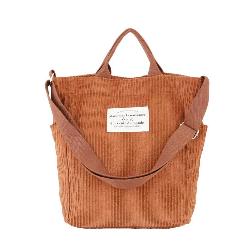Custom Corduroy Tote Bag with Handle and Shoulder Strap