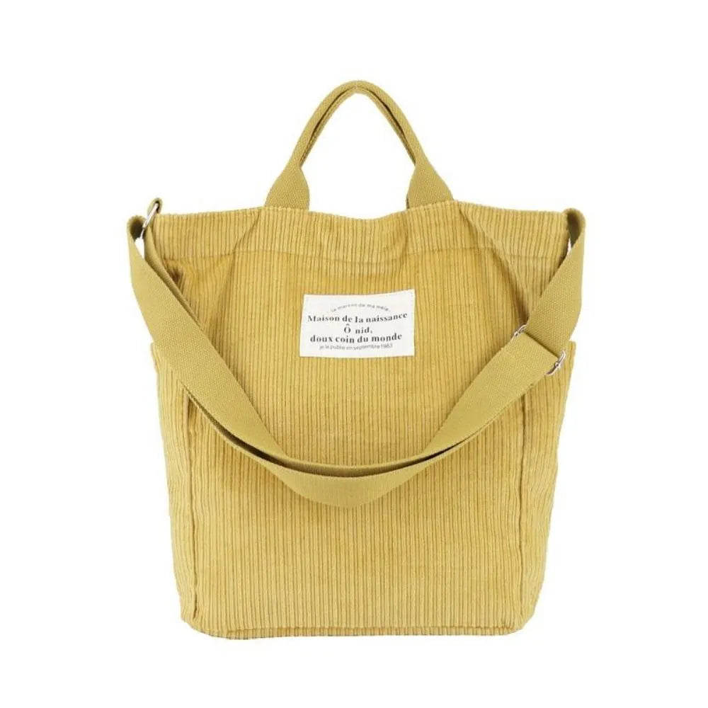 Custom Corduroy Tote Bag with Handle and Shoulder Strap