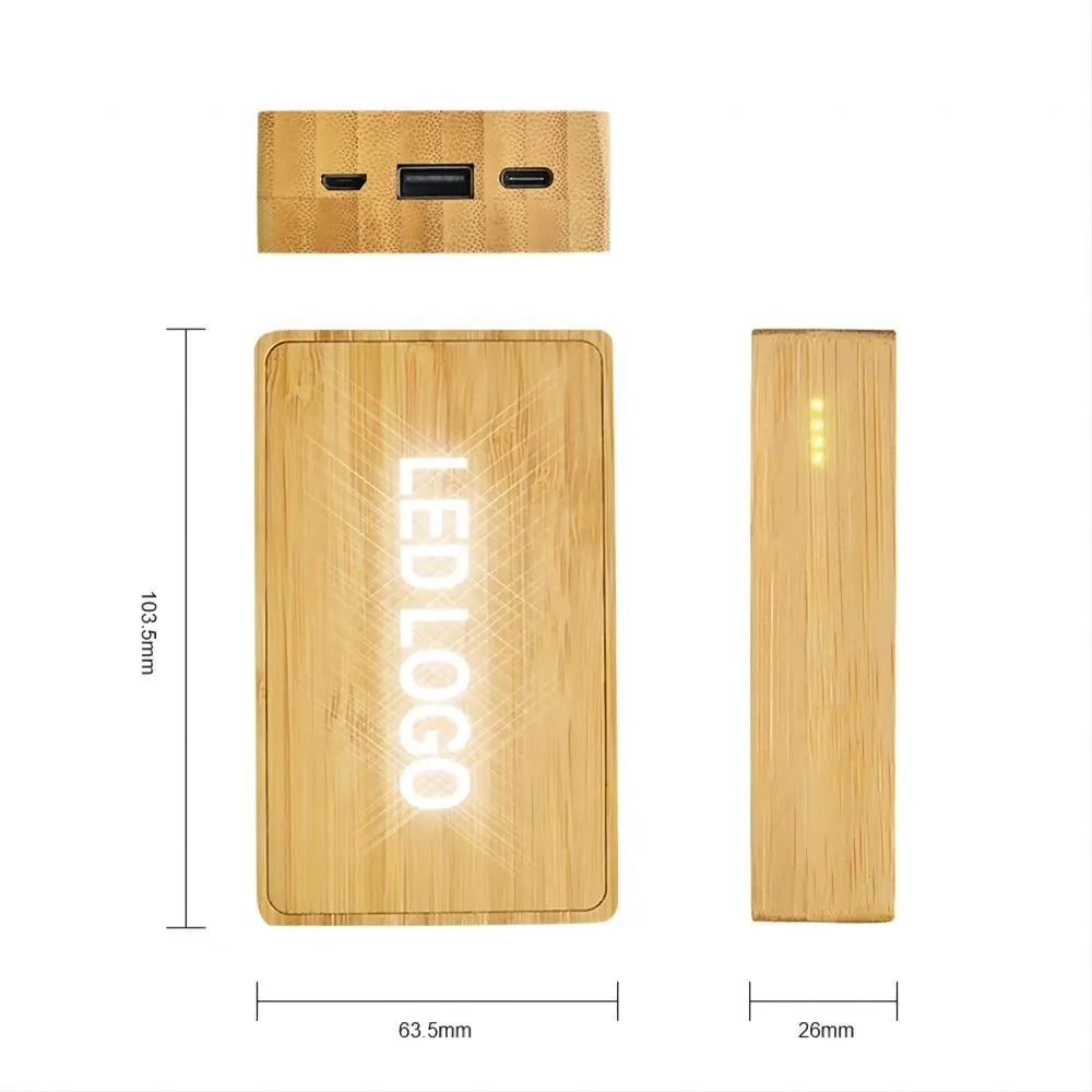 Custom Laser Led Logo Bamboo Power Bank