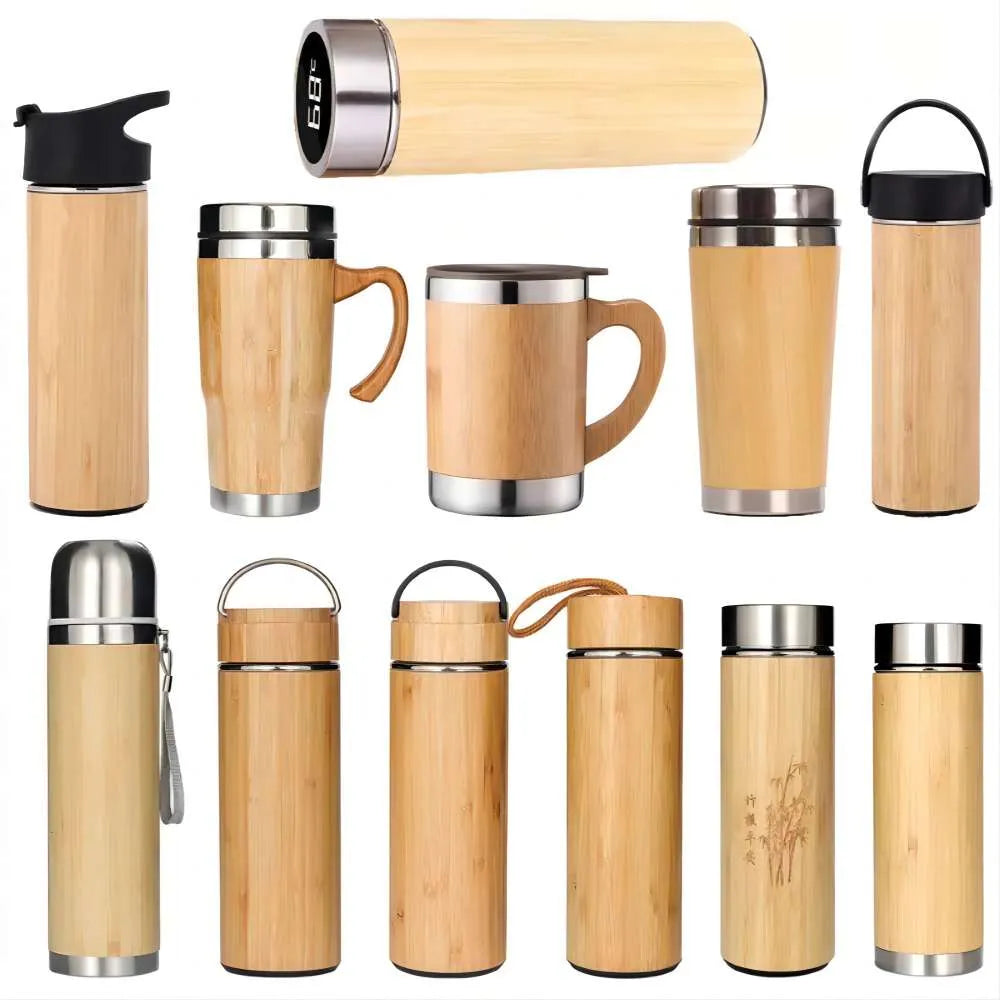Eco Bamboo Thermos Flask Tumbler with Handle