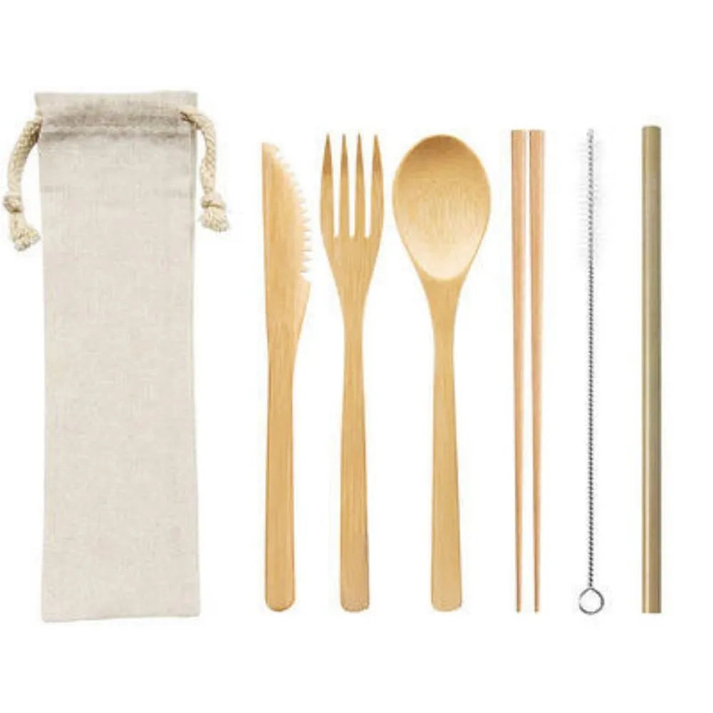 Sustainable Bamboo Cutlery with Portable Bag