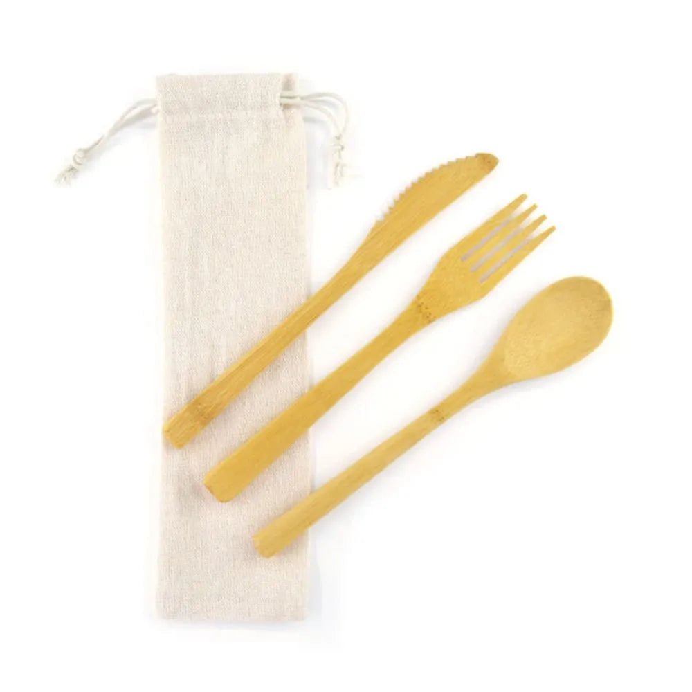 Sustainable Bamboo Cutlery with Portable Bag