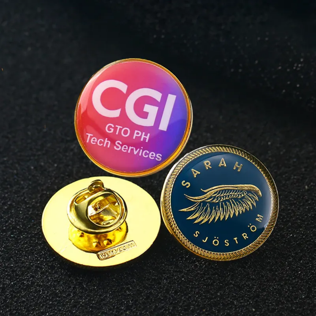 Customized Plated Metal Pin Badges Epoxy Resin Company logo Name