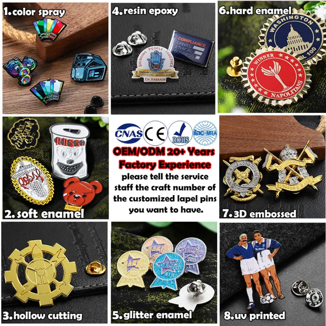 Customized Plated Metal Pin Badges Epoxy Resin Company logo Name