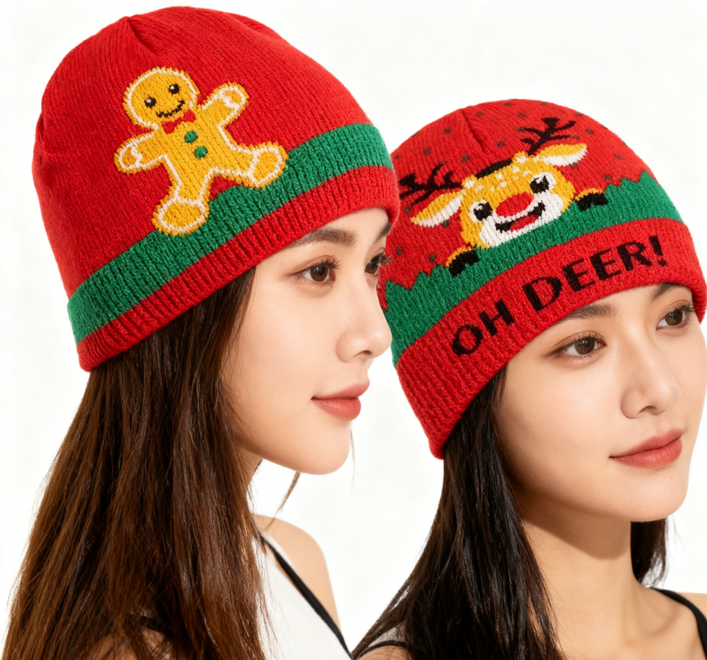 Knit Beanies with Your Style: Stay warm in style! Customize our soft, knit beanies with logos, names, or unique holiday graphics.