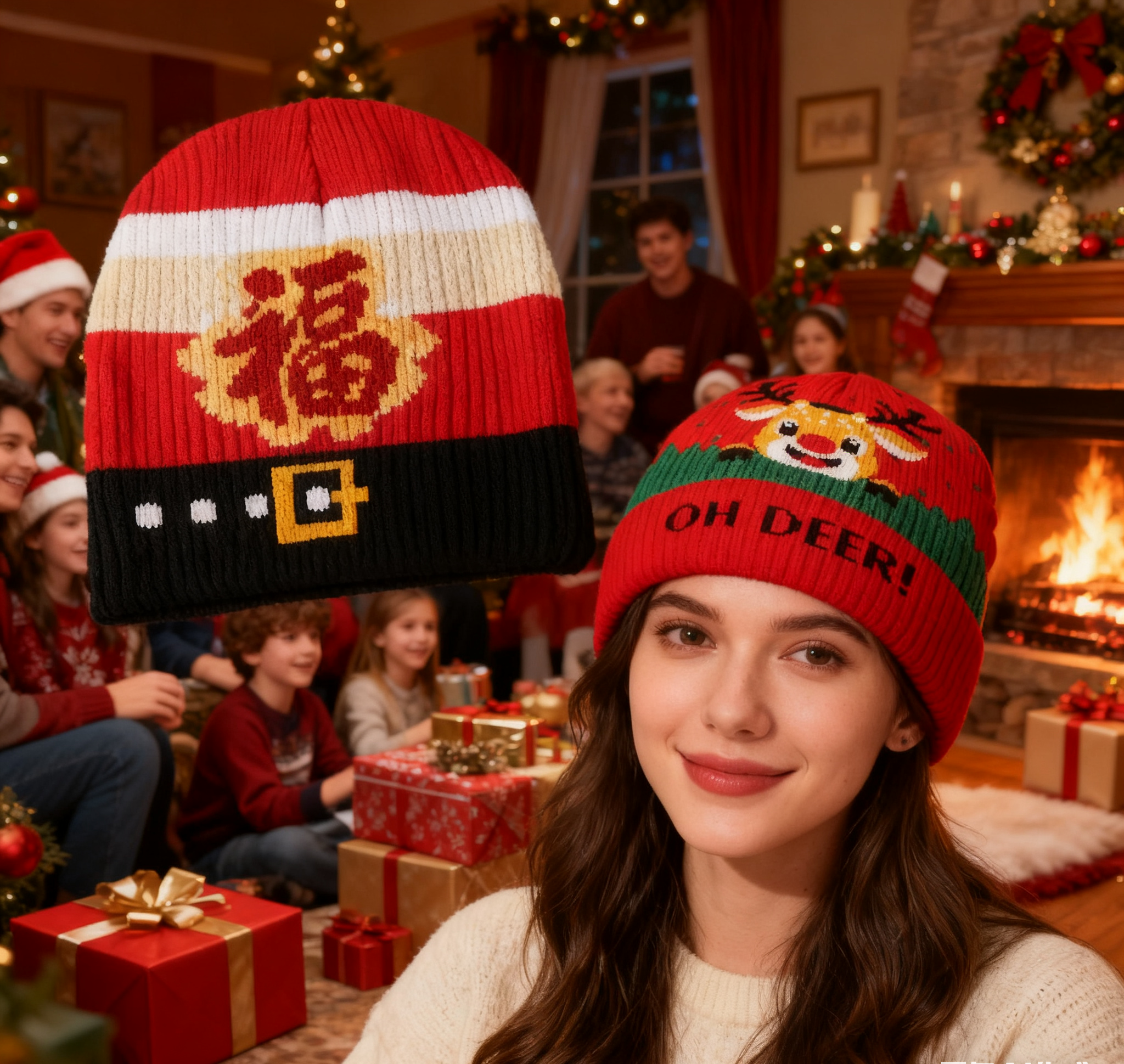 Knit Beanies with Your Style: Stay warm in style! Customize our soft, knit beanies with logos, names, or unique holiday graphics.