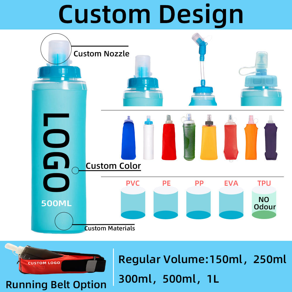 Customized Foldable TPU Water Bottle Soft Flask for Running Race
