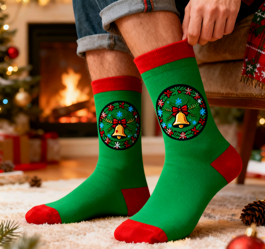 Festive Patterned Socks: A fun and quirky gift! Step into the season with cozy socks featuring custom designs or merry messages.