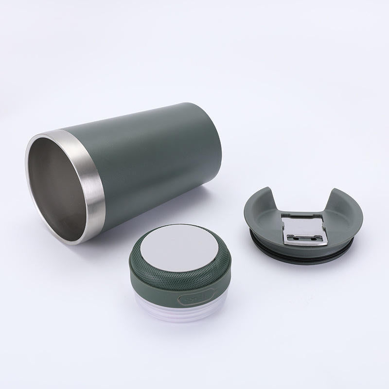 16oz Double Wall Smart Stainless Steel Tumbler Cup with Music Speaker, Bottle Opener for Travel