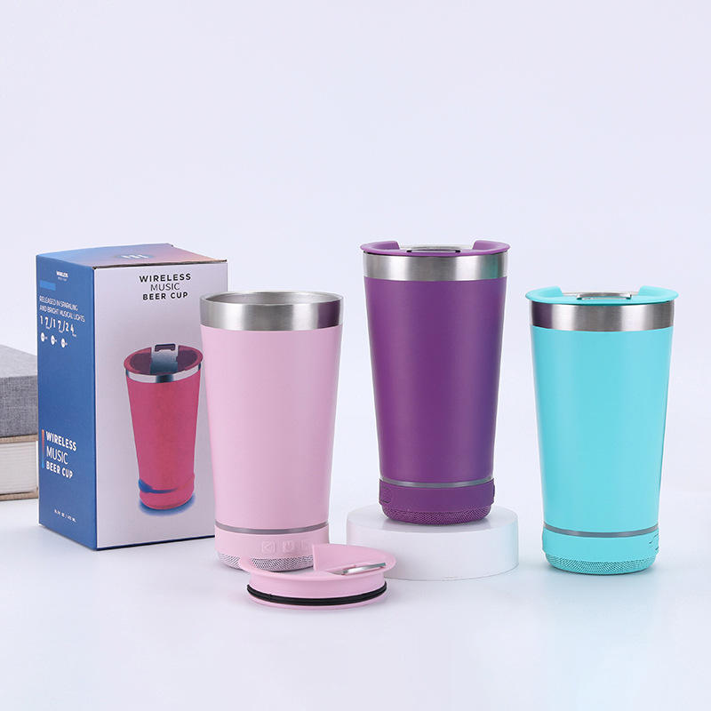 16oz Double Wall Smart Stainless Steel Tumbler Cup with Music Speaker, Bottle Opener for Travel